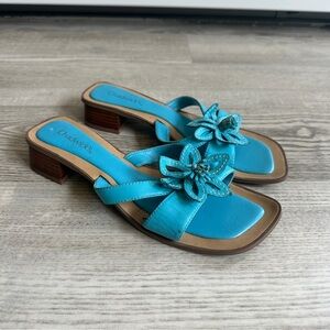 Y2K Chadwicks Leather Blue Flower Sandals 9